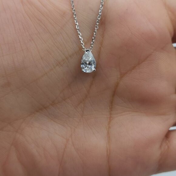 14K Gold 1 Ct Lab Grown Diamond Teardrop Diamond Solitaire Pendant Necklace - Picture 2 of 8